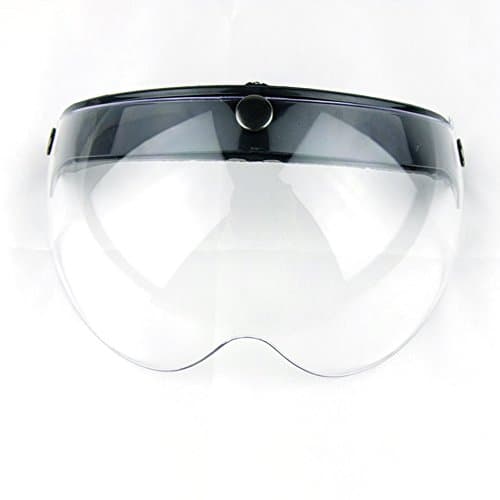 Motorcycle Retro Pilot-Style Open Face Helmet Wind Shield 3 Snap-Button Visor Flip Up Down(Clear)