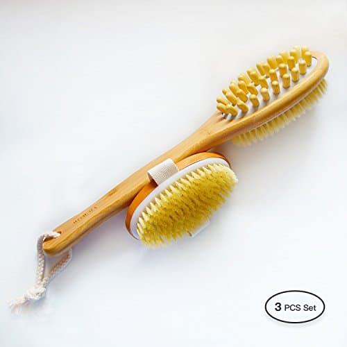 Vicwow Bamboo Bath Shower Back Brush Set with Long Handle Massage For Back Scrubber + Dry Skin Body Brush - Premium Natural Boar Bristles for Exfoliating and Cellulite - Suitable for Men and Women