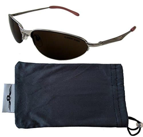 E8 Element Eight Metal Wire Frame Sunglasses Semi-Rimless – Silver Frame – Coffee Amber Lens