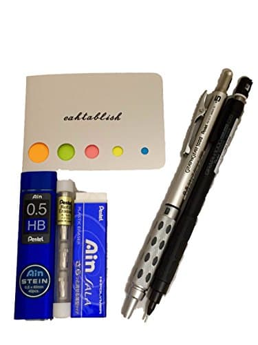 0.5 mm Pentel Drafting Pencil Graphgear 1000(PG1015) , Graph for Pro(PG1005),Ain 0.5mm HB Leads (40pces),Ain Eraser SALA, Refill Eraser Z2-1N + Original 5 Colors Sticky Notes