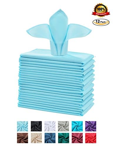 Polyester Cloth Napkins 1-Dozen, Solid Washable Fabric Napkins Set of 12, Perfect for Weddings, Parties, Holiday Dinner (20 x 20-Inch, Baby Blue)