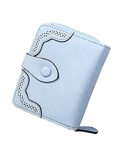 EIFFTER Women's RFID Blocking Bifold Multi Card Case Wallet Leather Zipper Card Holder Purse (Light Blue)