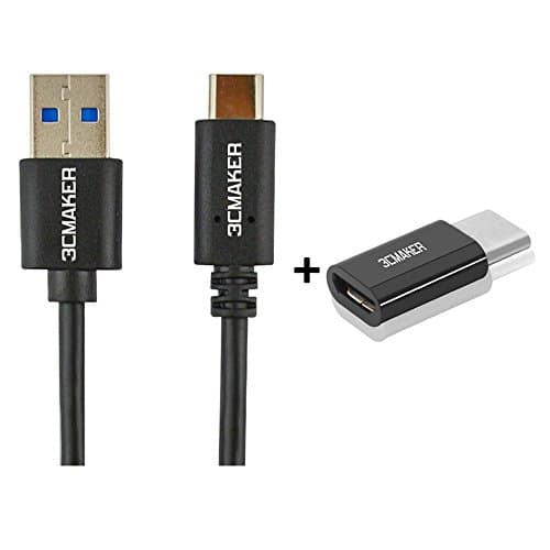 (3CMaker) 2IN1 Type-C to Micro USB Adapter and Type-C to Type A Male Data &amp; Charging Cable for Apple New MacBook, Chromebook Pixel, Nokia N1 and All Type-C Devices (Black)