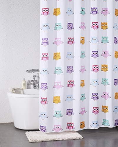 SPREAD SPAIN SC SV Funny Owl Polyester Animal Pattern Water Proof Textile Shower Curtain with 12 Plastic Hooks (180 x 200 cm)