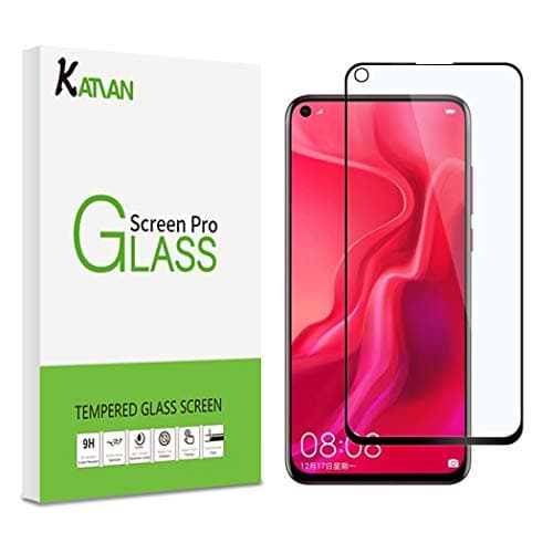 [2 Pack] KATIAN Compatible with Huawei Nova 4 Screen Protector, KATIAN HD Full Coverage Protector[Anti-Scratch] [No-Bubble], 9H Hardness Tempered Glass Film for Huawei Nova 4 [Black]