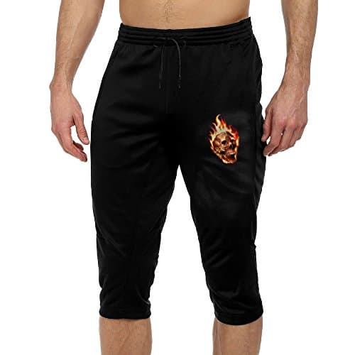 Fire Skull Cool Active Mens Lightweight Relaxed Fit Drawstring Woven Capri Pant XL