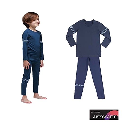 Mini K Functional Fabric Soft Brushed Light Thermal Base Layer Long JohnUnderwear Pajama For Kids (8~9Y, Indigo)