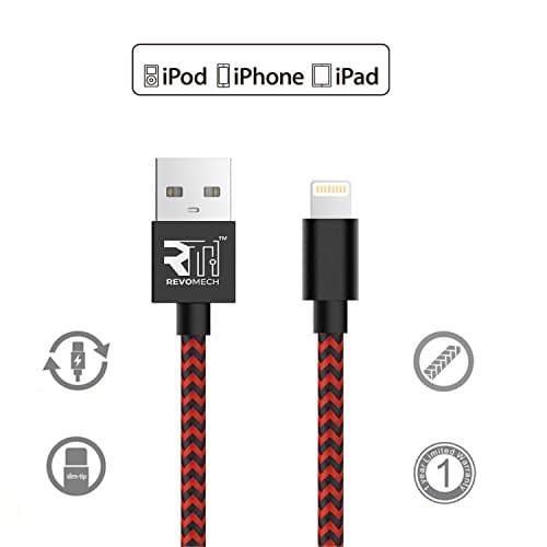 ION iOS/Lightning Charging Cable (Red/Black), 3.3FT Nylon Braided 8 Pin certify lightning to USB charging Cable Cord powerline for iPhone X 8 8 Plus 7 7 Plus 6 6S 6 Plus 5S SE iPod iPad Mini Air Pro