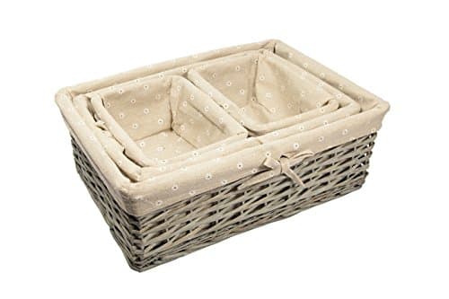 WoodLuvRustic Wicker Gift Hamper Storage Basket Daisy Printed Lining, Set of 4