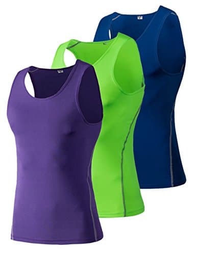 EASEA Men's 3 Pack Cool Dry Athletic Compression Tank Top Sport Base Layer Sleeveless Vest Blue Green Purple Small