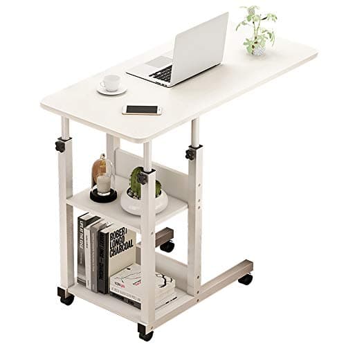OTENGD Adjustable Height Durable Simple Computer Desk Bed Table, Swivel Wheel Rolling Cart Stand Adjustable Over Bedside Home Desk, for Laptop, Writing, Reading, Eating Breakfast