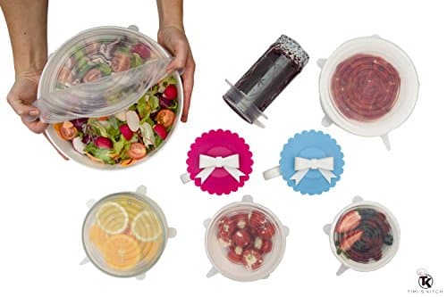 Silicone Stretch Lids (6 Pack) Food Covers - Includes 2 Cup Lid - Reusable, Durable and Expandable to Fit Various Shapes and Sizes – Dishwasher, Microwave, Oven and Freezer Safe