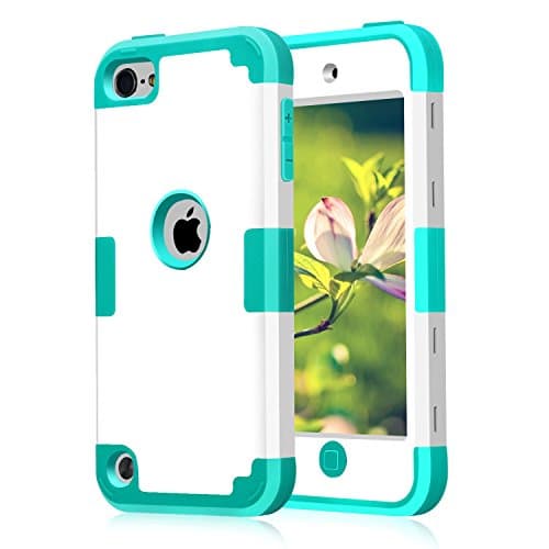 Case for iPod Touch 5 6 7 Case, CheerShare 3 in 1 Hard PC Case + Silicone Shockproof Heavy Duty High Impact Armor Case Cover Protective Case for Apple iPod Touch 2019 New (White+Blue)