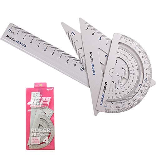 4 Pieces Math Geometry Tool Aluminum Alloy,Triangular Scale Ruler, Protractor,Straightedge, Drawing Tool Set