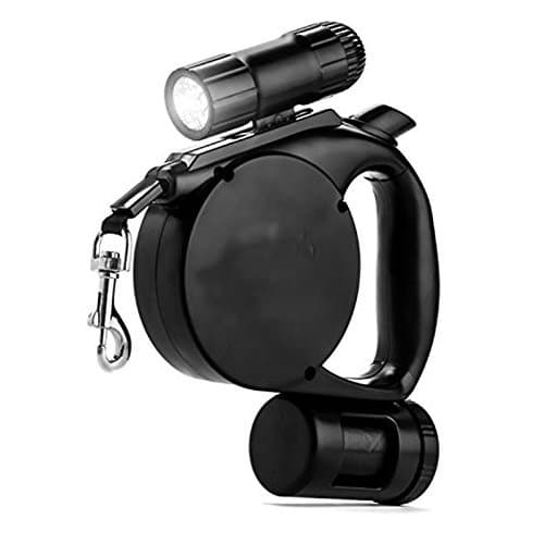 Simple Pet Xtreme Accessories Retractable Leash w Flash Light &amp; Bag Dispenser -Black