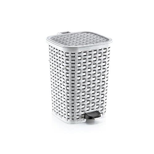 Eco Friendly Pedal Bin Rattan Wicker Effect for Kitchen Bathroom Office Rubbish Dustbin w/Removable Basket (6 L, White)