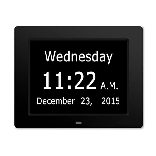 ESH Upgraded Extra-Large Memory Loss Digital Calendar Day Clock with With Full Day &amp; Month Spelling No Abbreviations Great For Impaired Vision (Black)