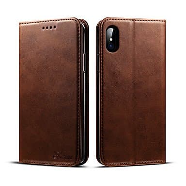 For iPhone X iPhone 8 iPhone 8 Plus Case Cover Wallet Card Holder with Stand Flip Full Body Case Solid Color Hard PU Leather for Apple ( Color : Brown , Compatible Models : IPhone 8 Plus )