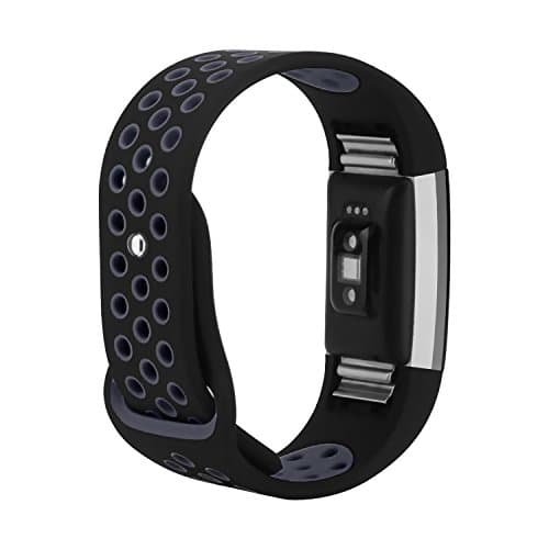 for Fitbit Charge 2 Bands, Wristband Adjustable Comfortable Soft Silicone Replacement Band for Fitbit Charge 2 Fitness (Black & Gray, Large (6.7”-8.1”))