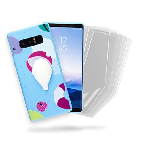 3D Squishy Blue Soft Silicone Smiley Face Cloud Jumbo Fidget Toy TPU Full Body Protective Case for Samsung Galaxy Note 8 (Bonus 5 pack Clear Anti-Scratch TPU Film Screen Protectors) by SkylerShield