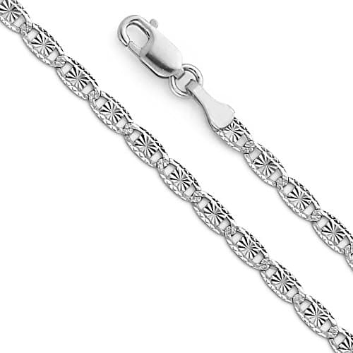 14k White Gold Solid 2.5mm Valentino Star/Edge Diamond Cut Chain Necklace with Lobster Claw Clasp - 20"