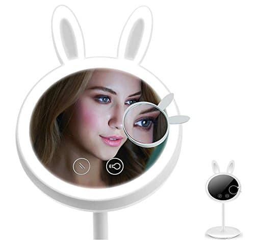 Yoyokit Lighted Makeup Mirror 2 in 1 Rabbit-shaped Folding Travel Vanity Mirror with Table Lamp,Touch Screen Dimming, Magnetic Detachable 7X Magnification Spot Mirror For Vanity Countertop