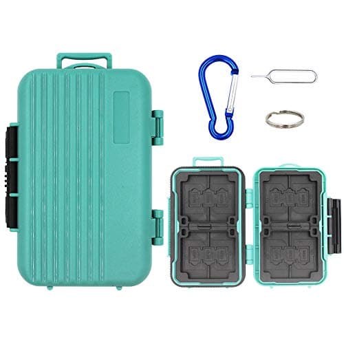 Water-resistant Memory Card Carrying Case Shockproof Protector Box 24 Slots for 4 CF cards/8 Piece SDHC/SDXC Cards and 12 Micro SD Cards.(Green)