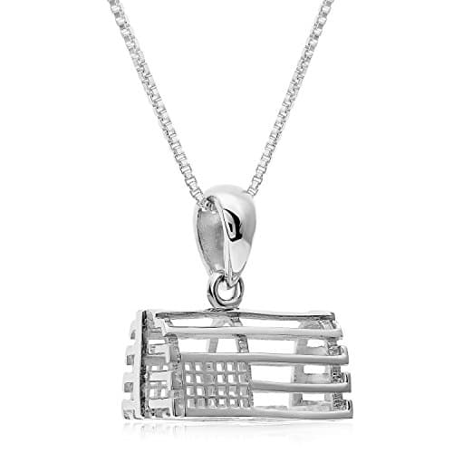 Sterling Silver Solid 3-D Lobster Crab Trap Pot Charm And Necklace. (16" Inches)