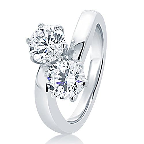 Sterling Silver Wedding Ring Round 1.7ct CZ Two-Stone by-your-side Engagement Ring 12MM (Size 5 to 10), 8