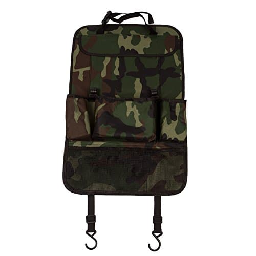 Autvivid Multipurpose Use Universal Auto Seat Back Protector Kick Mat Car Organizer Backseat Container Pad with Pockets Great Travel Accessory Office Home Organize (Camo Green)