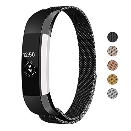 Keasy Replacement Metal Bands Compatible for Fitbit Alta and Fitbit Alta HR, Stainless Steel Replacement Bands for Women Men (Black#A, Large)