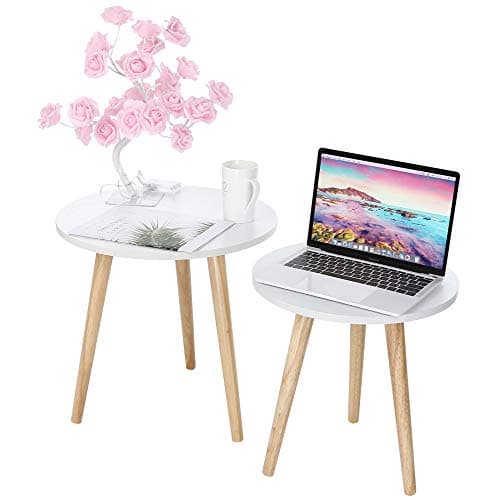 Harpi Minimalist Modern Coffee Table White Nesting Tables Set of 2 Round End Side Table Telephone Sofa Snack Table for Living Room Home and Office - Shipped from US