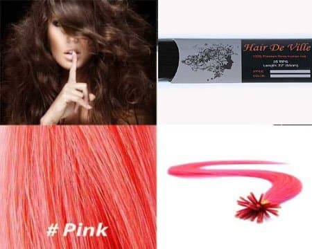 25 Strands Straight Micro Ring Links Locks Beads Keratin Stick I Tip Human Hair Extensions Color Pink