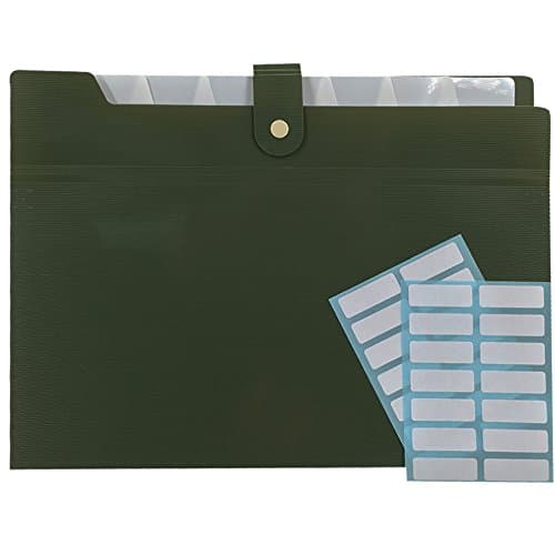 PheoGood 8 Pockets Expanding File Folders with 2 Pack Labels- Fit Letter Size and A4- Military Green Color- Portable Accordion Organizer for School Work, Office Document and Greeting Cards