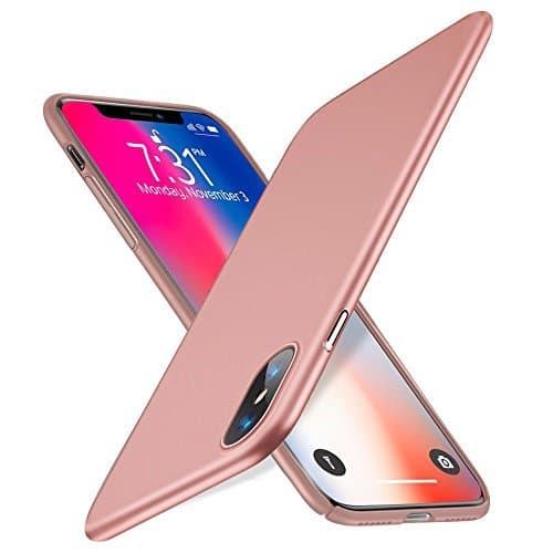iPhone X Case, TRIJEN Ultra Thin + Slim Fit Shell Hard Protective Cover [Non-Slip Grip] Matte Finish Surface for Apple iPhone X Case - Rose Gold
