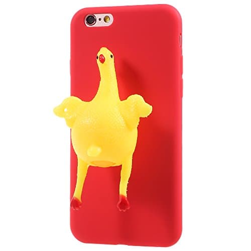 3D Squishy Cat Case for iPhone 6 Plus / 6s Plus, Kneading Soft Silicone Finger Pinch Cute Cell Phone TPU Protective Cover for Girls Women Kid (Chicken - Red)