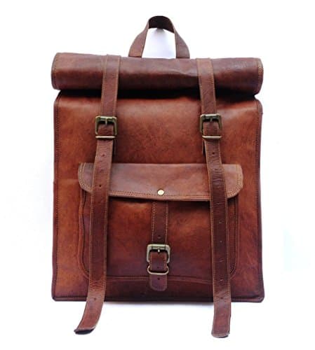 Handmade Genuine 17 inch leather laptop computer macbook backpack rolltop