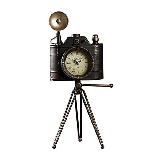 Decorations MMM- Retro Camera Model, Continental Watch Clock Ornaments Creativity Living Room Bedroom Iron Silent Clock Table Clock (Size: 24 * 19 * 49cm) (Color : Bronze)