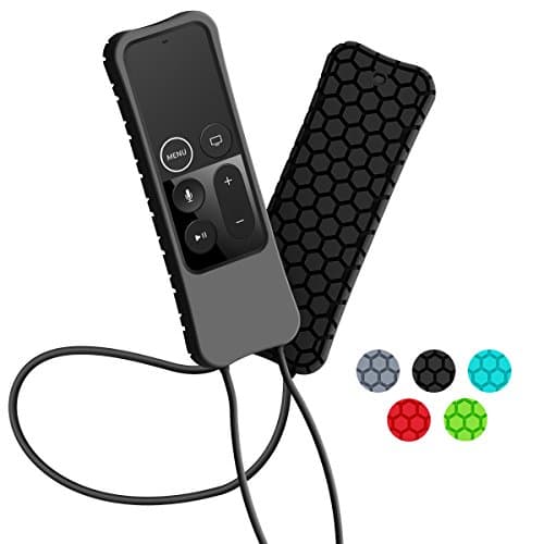 Sahiyeah Case Compatible for Apple TV Remote,Soft Light Weight Anti Slip Waterproof Shockproof Silicone Protective Case Cover with Anti-Drop Strap for Apple TV 4K / 4th Gen Remote Controller,Black