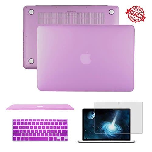 Macbook Pro Retina 13" Case, IC ICLOVER Rubberized Matte Hard Shell Plastic Case+Matching Keyboard Skin+LCD Screen Protector for Macbook Pro 13.3" with Retina Display -Fits Model A1502/A1425(Purple)