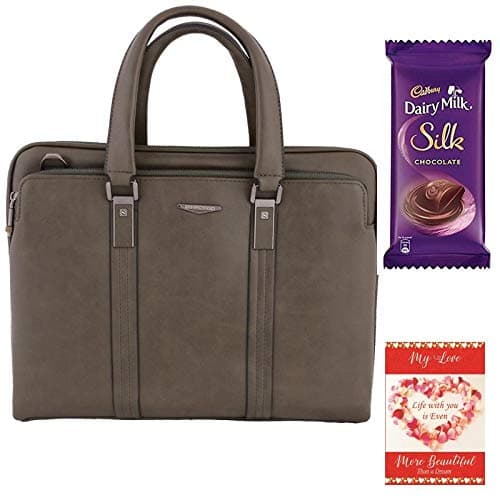 SFU E Com Adjustable Shoulder Strap, Laptop/Tablet Compartment Inside. Water Resistant Bag | Premium Gift Hamper For Him, Husband, Boy Friend | Valentine Premium Gift | Valentine Greeting Card | Cadbury Dairy Milk Silk Chocolate