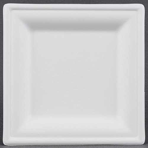 Square Heavy Duty Disposable Plate Compostable made from Sugarcane by Greenplate 50 Count White (10 inch square)