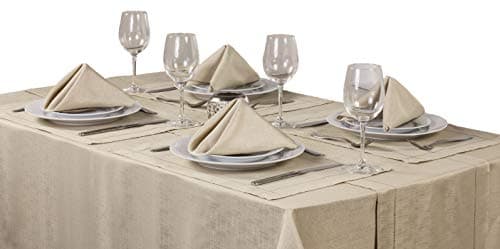 Linen Look Latte 8 Place Setting Mega Package Tableware Set - Includes A 52in x 90in (132cm x 228cm) Oblong (Rectangular) Tablecloth - Napkins - Table Runner And Placemats. Sizes Approximate.