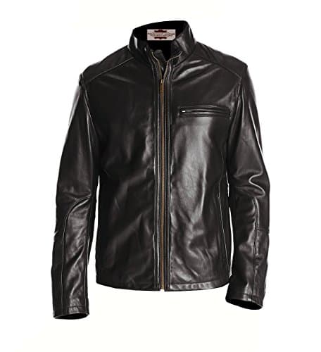Paramount Leather Shiny Black Biker Leather Jacket for Men, Small, Black