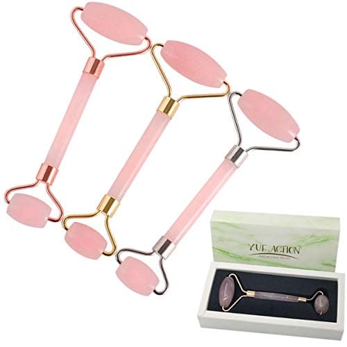 Jade Roller Rose Quartz Roller For Face Anti Aging / 100% Real Jade Healing Toning Massager/Anti Wrinkle Jade Roller Pink Tool (Silver)