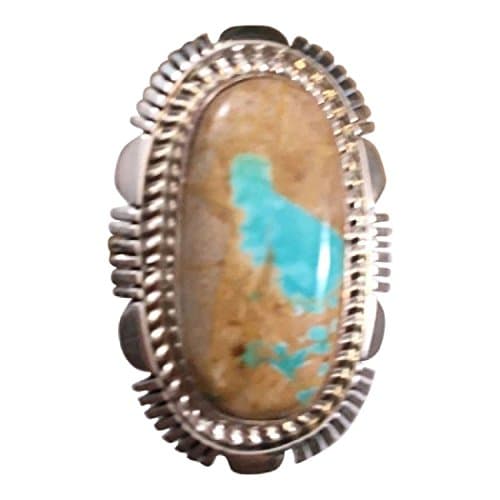 Navajo Sterling Silver Boulder Turquoise Ring Signed Size 9