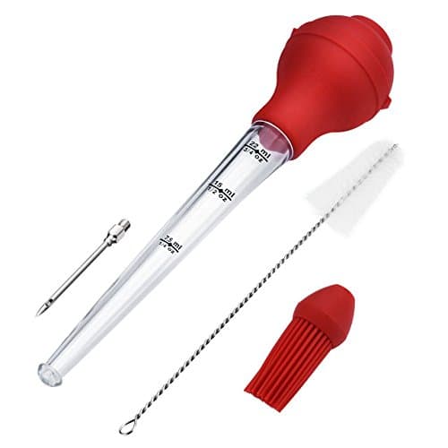 Aking Turkey Baster 4-Piece Set with Barbecue Basting Brush, Meat Marinade Injector Needle &amp; Cleaning Brush, Perfect for Basting and Marinating Turkey, Beef, Pork, Fish-Red