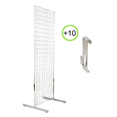 2' x 4' 1-Pack Gridwall Panel Tower &amp; T-Base Display + 10 Utility Hooks Chrome