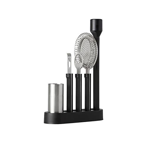 Rabbit Align 5 Piece Home Bar Tool Set with Caddy (Stainless Steel/Black)