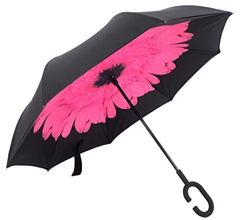 4UGoods Double Layer Inverted Umbrella Outdoor Windproof Inside Out Reverse Folding Umbrella (Pink Chrysanthemum)